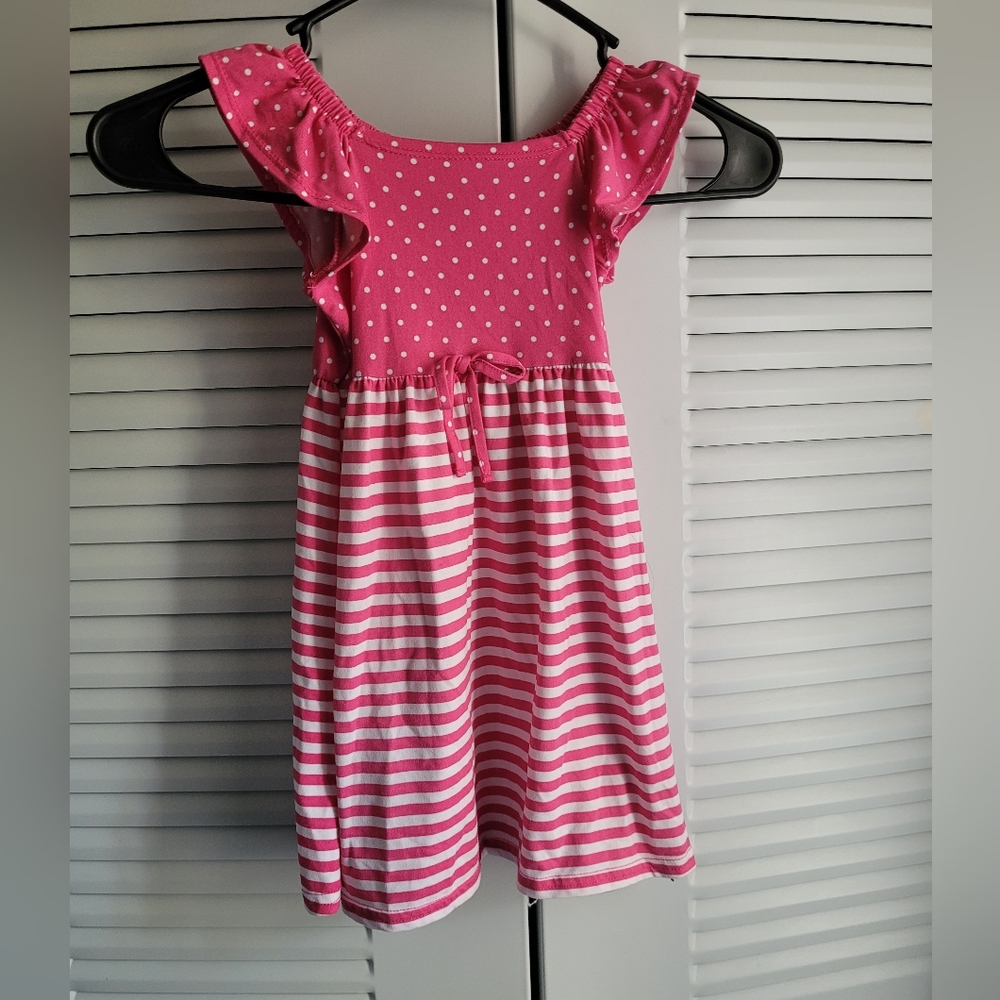 Pink Polka Dot and Striped Kids Dress Size 3t